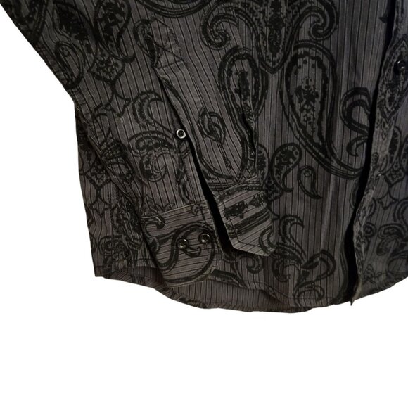 J. Campbell Black Striped Paisley Button Down Shirt Size M - Picture 4 of 10